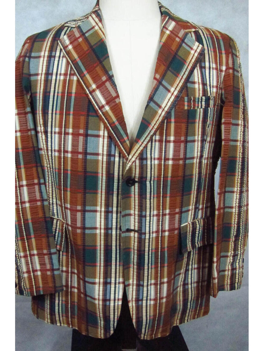 VTG Hardwick Clothes Brown, Blue, Rust Plaid Sport Coat Blazer 42R 60s